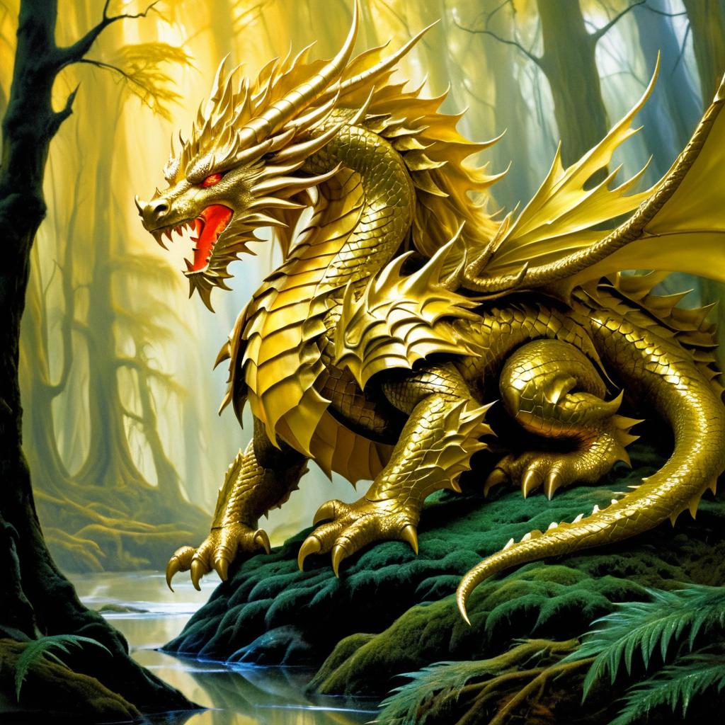 Majestic Dragon in Golden Armor