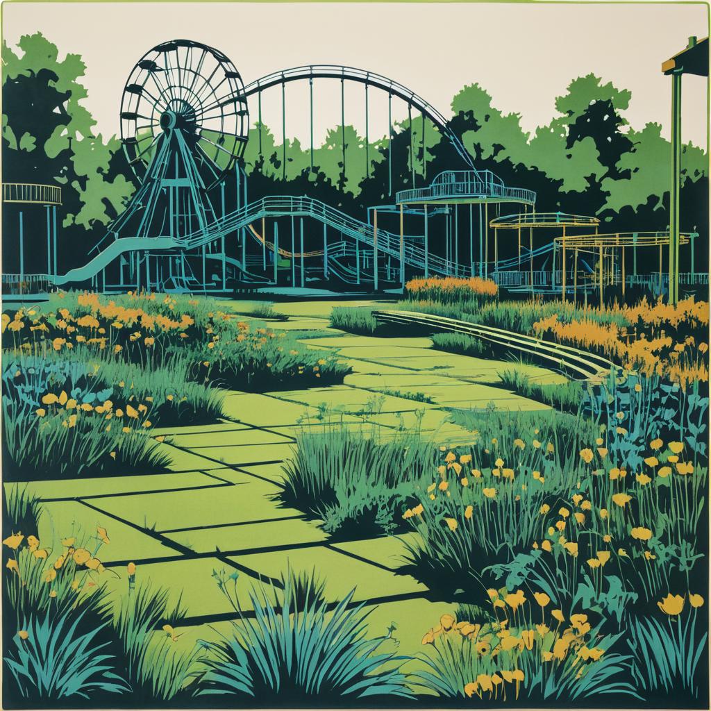 Solitary Amusement Park Block Print