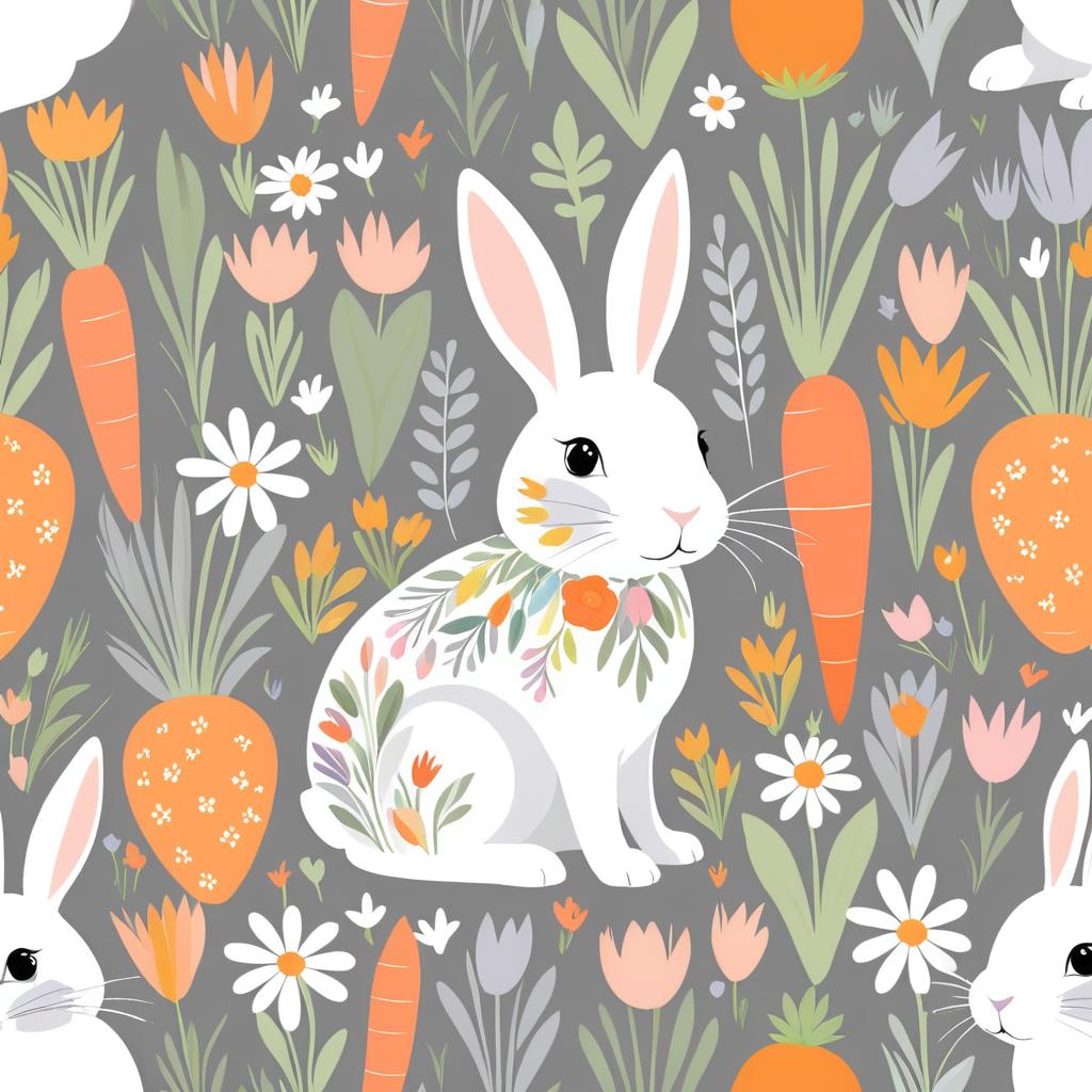 Whimsical Rabbit with Colorful Carrots