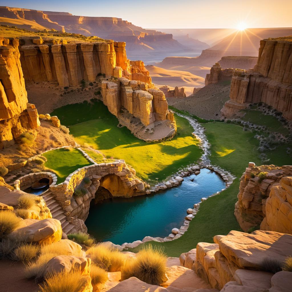 Majestic Canyon at Sunset with Ancient Well