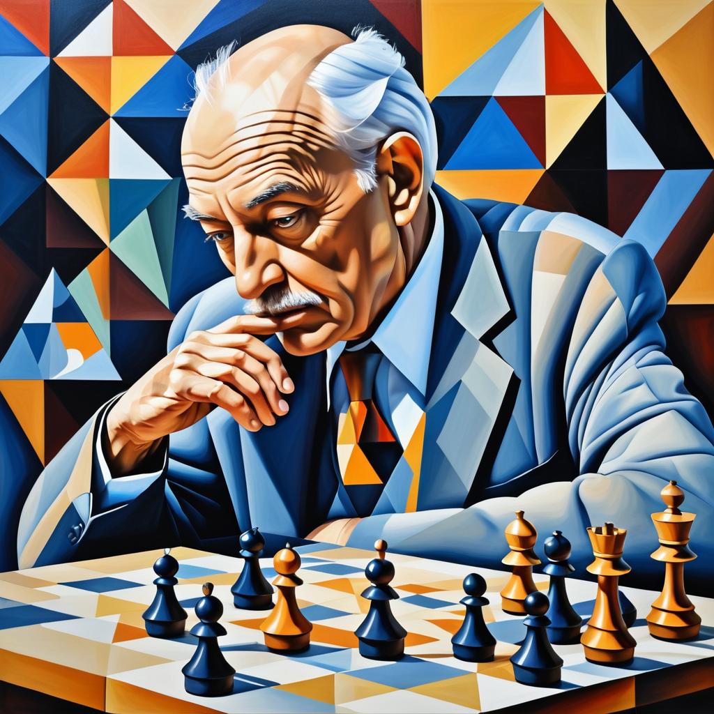 Cubist Elderly Man Playing Chess