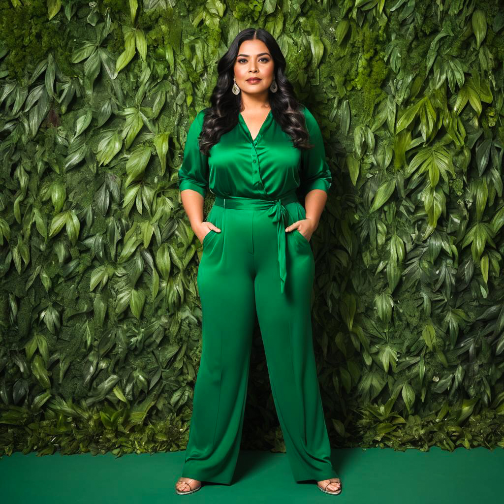 Glamorous Young Woman in Emerald Fashion