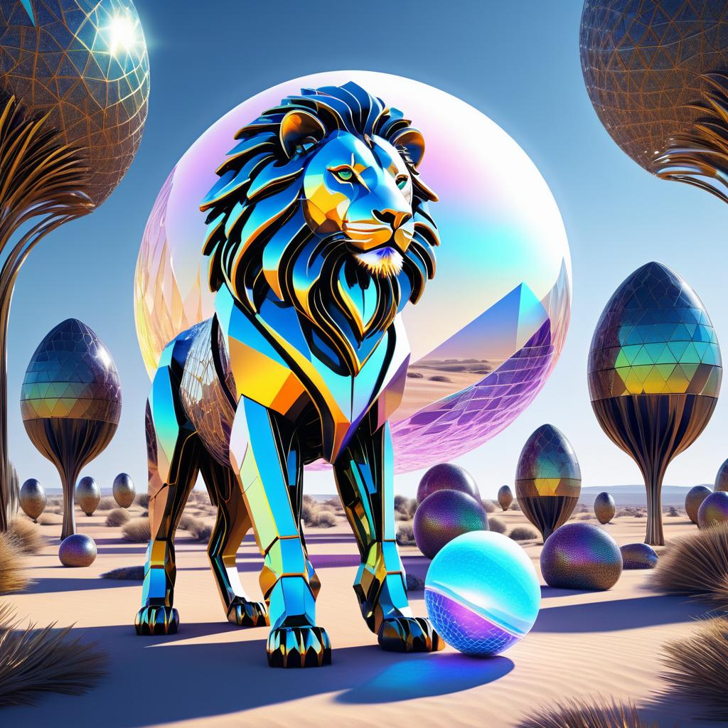 Futuristic Lion with Prismatic Egg