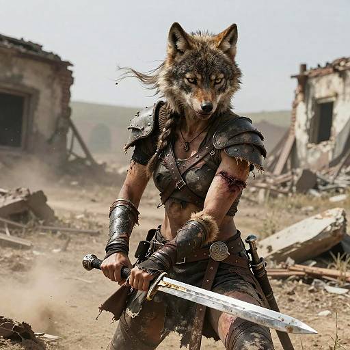 Anthro Wolf Warrior in Wasteland