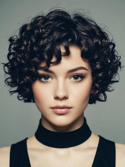 Woman with Short Curly Hairstyle Portrait