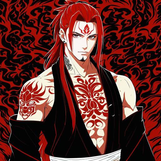 Illustration of Abarai renji, bleach in the style of Uranaishi (miraura)