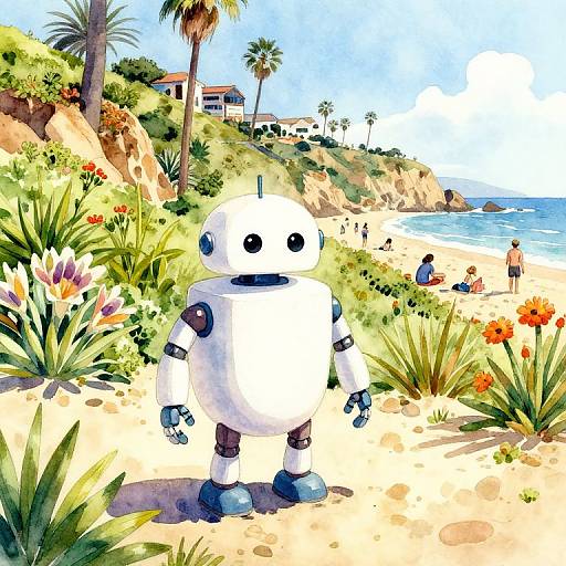 Robot at Laguna Beach Watercolor