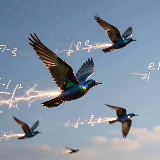 Metallic Birds Sculpting Glowing Equations