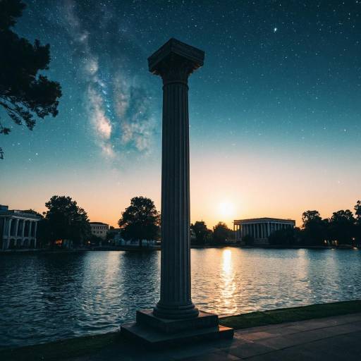 Starry Sky over Classical Pillar at Sunset