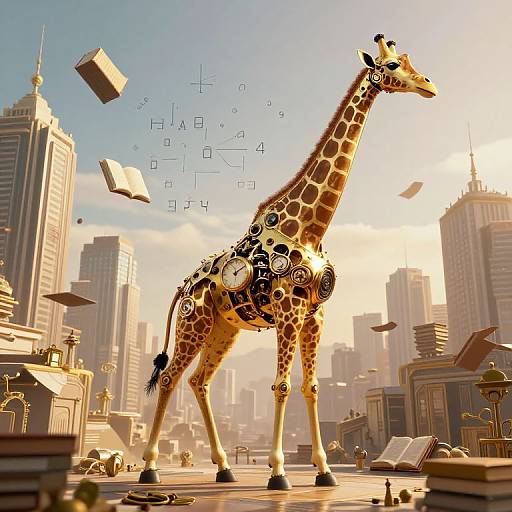 Cyberpunk Clockwork Giraffe Cityscape