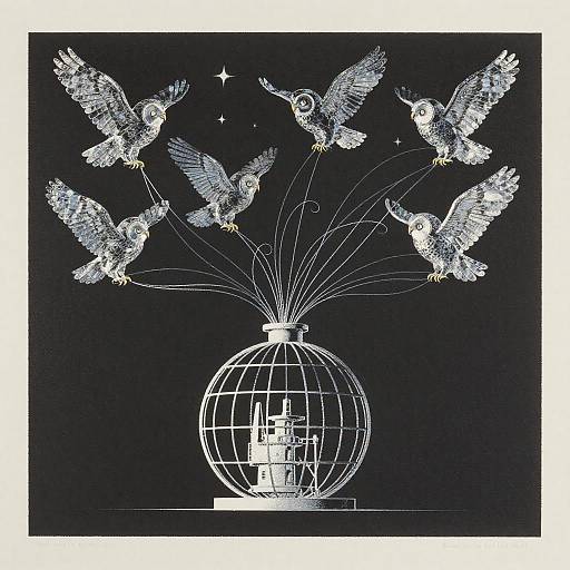 Glass Menagerie: Crystalline Owls Unfurling Time