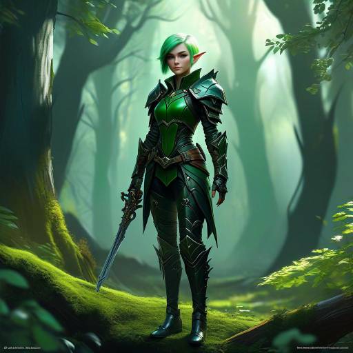 Enchanted Elf Rogue in Cyberpunk Forest