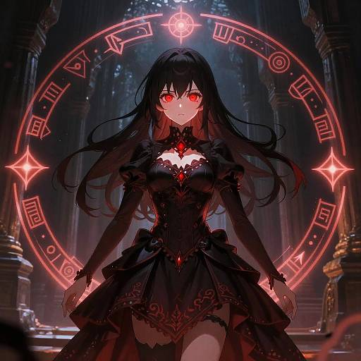 Fiery Gothic Anime Girl in Ruins