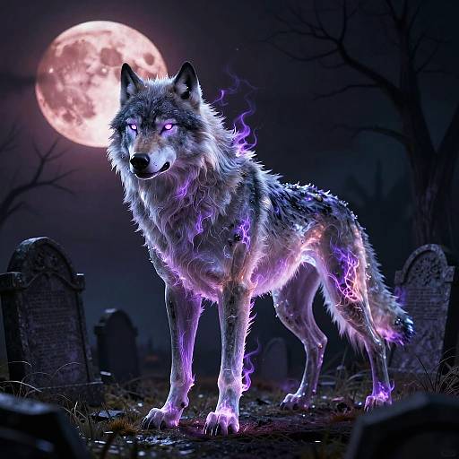 Fenrir Spectral Wolf Under Blood Moon