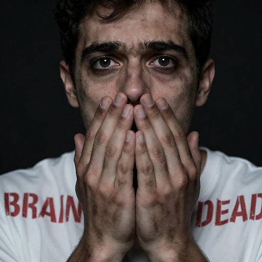 Fearful Man with Grimy Hands Close-up