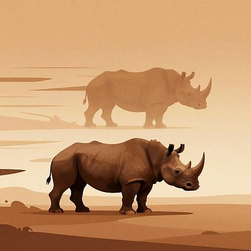 Stylized Charging Rhinos Silhouette