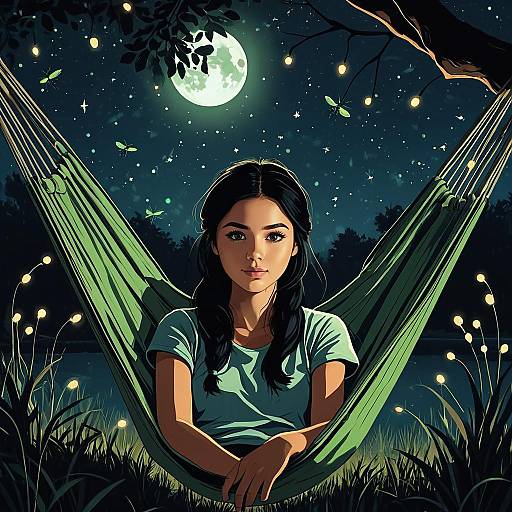 Moonlit Hammock: Dreaming Teen Girl