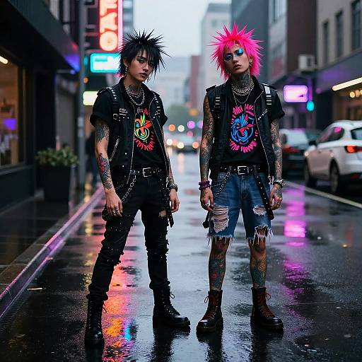 Neon Punk Fashion Models at Night