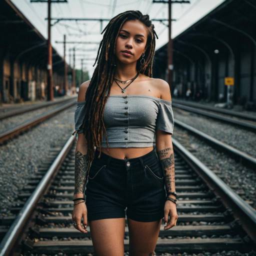 Young woman with dreadlocks standing on railroad tracks