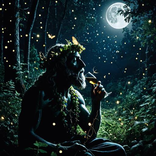 Dionysus in Moonlit Forest