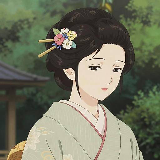 Anime Women in Traditional Kimono Hairstyles