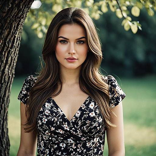 Woman in Floral Dress Outdoors