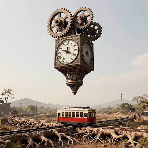 Upside-Down Clock Tower Surreal Scene