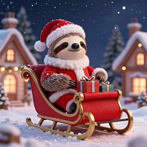 Sloth Santa in Sleigh with Gifts