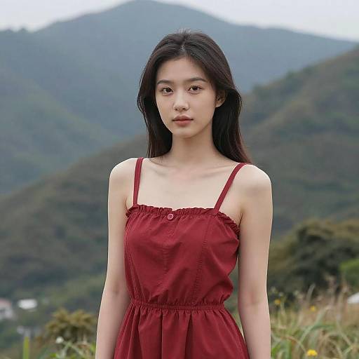 Serene Young Woman in Mountain Landscape