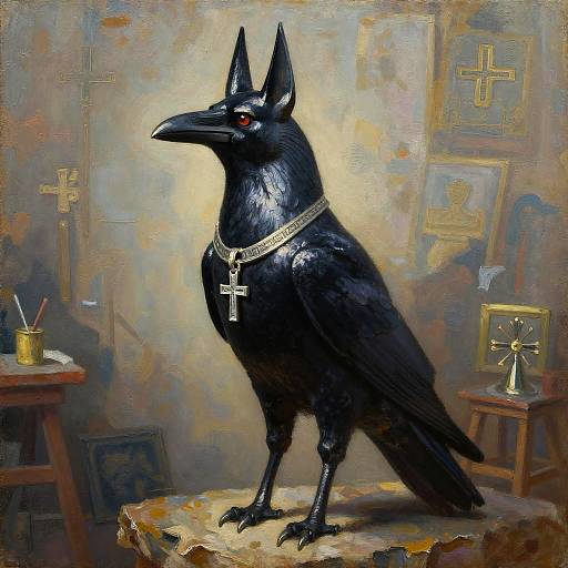 Symbolist Raven with Silver Cross