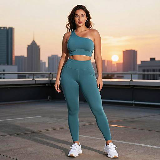 Sporty Chic Woman on Rooftop Skyline