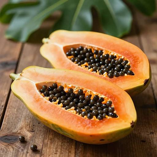 Hyper-Realistic Papaya on Rustic Table