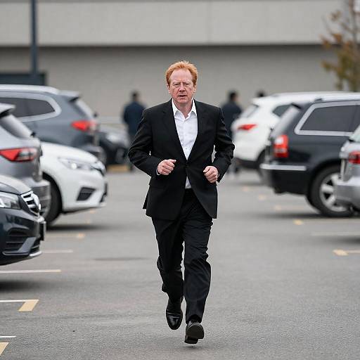 Man Running in City Parking Lot