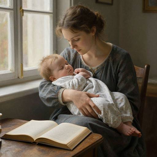 Serene Mother and Sleeping Infant by Window
