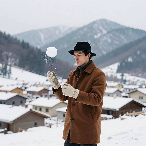 Snowy Mountain Landscape with Snowball