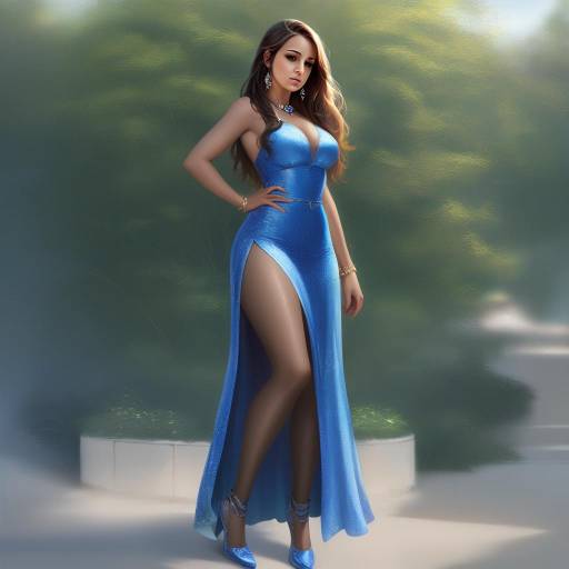 Elegant Dark-Skinned Woman in Blue Evening Gown