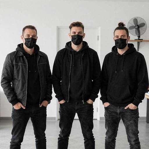 Three Masked Men in Bright Room