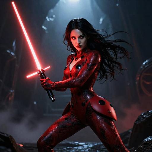 Epic Lady in Red Lightsaber Pose