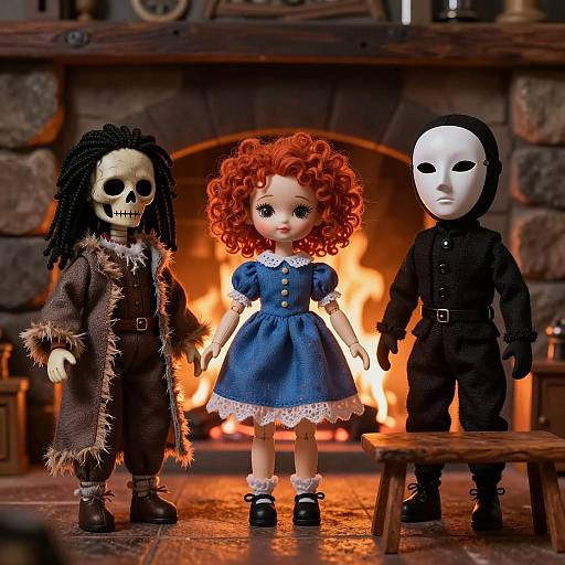 Three Dolls by Fireplace