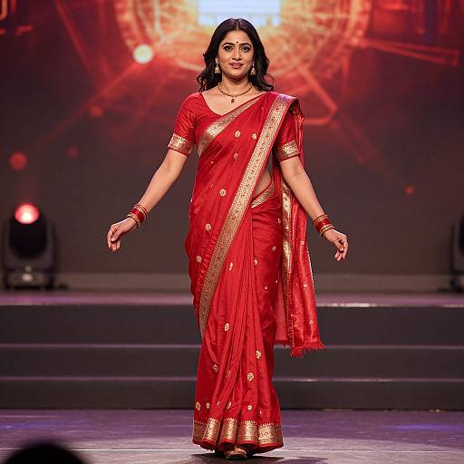 Woman in Red Sari on Stage