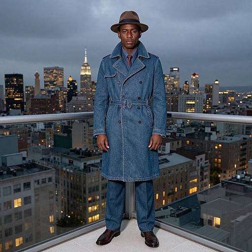Confident Man on Urban Balcony at Dusk