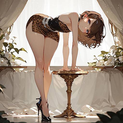 Stylish Young Woman in Leopard Print Dress