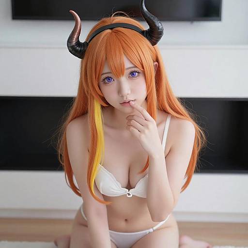 Young Woman with Orange Hair in Lingerie