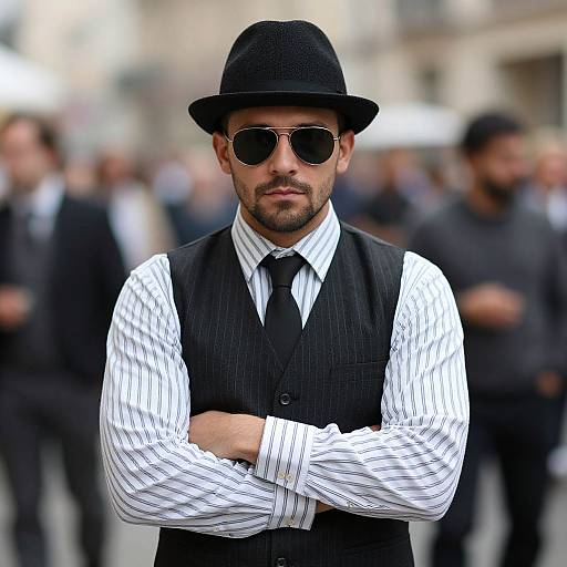 Stylish Mobster Man in Pinstripe Outfit