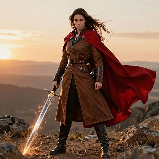 Epic Female Warrior at Sunrise