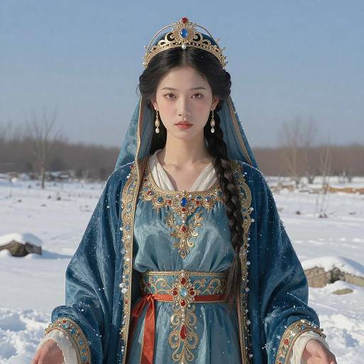 Regal Goddess in a Snowy Landscape