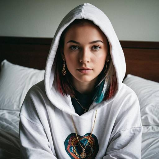 Young Woman in Hoodie Sitting on Bed