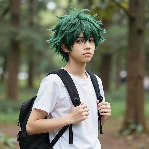 Boy in Deku Casual Cosplay Outdoors