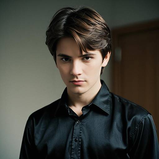 Young Man in Black Satin Shirt