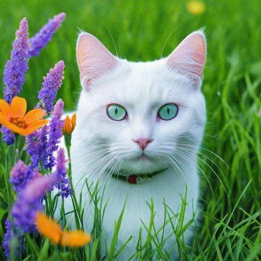 Colorful Floral Scene with a Cat